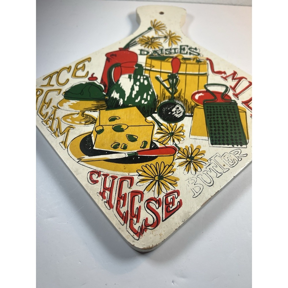Vintage Wood Cheese Board Retro Kitchen Wall Decor Daisies - Picture 9 of 11